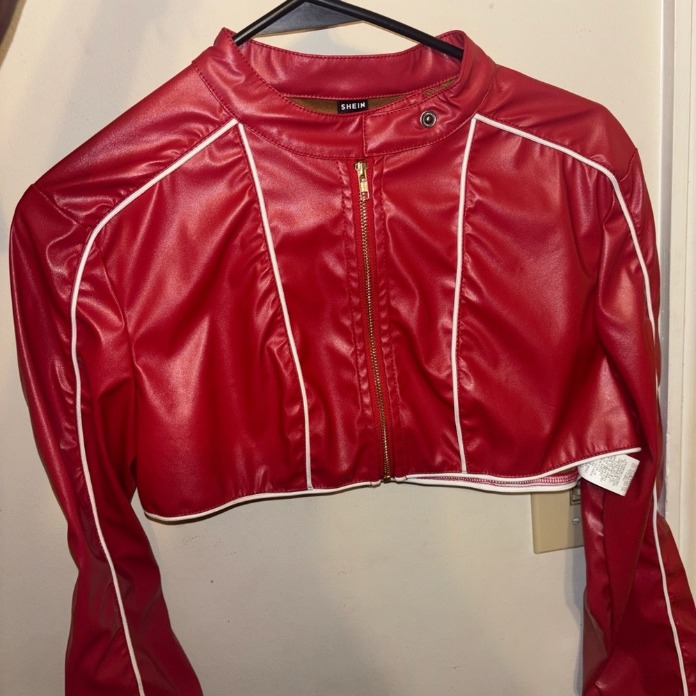 SHEIN Red Bomber Jacket with Sporty Retro Design